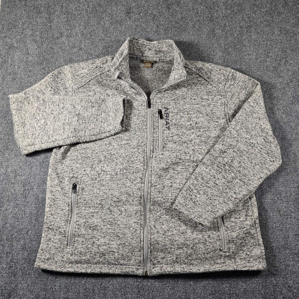Ariat Mens XL Full Zip Sweater Fleece Jacket Heather Gray Western Casual Coat